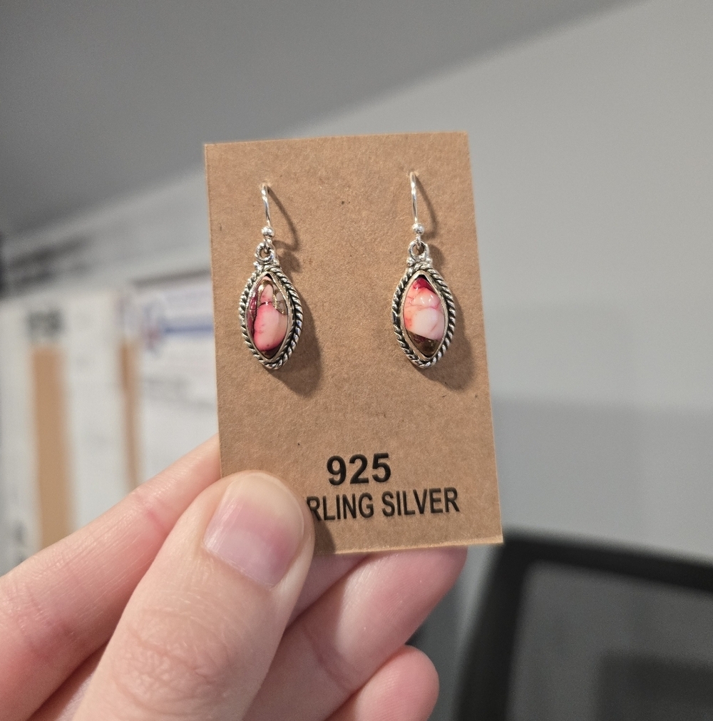 Rose Dahlia Turquoise Sterling Drop Earrings